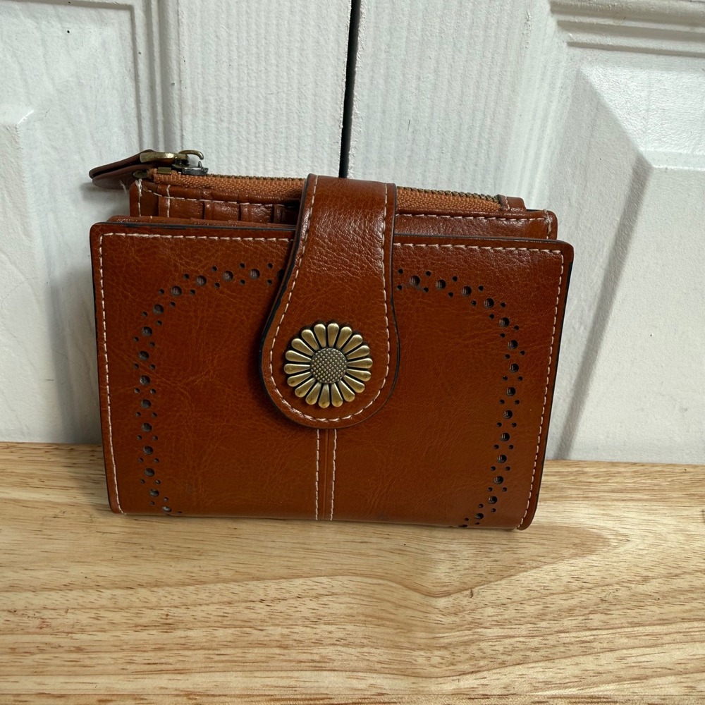 Sendefn Sunflower Bifold Wallet‎ OS Brown Cottagecore Boho Vegan Leather Small